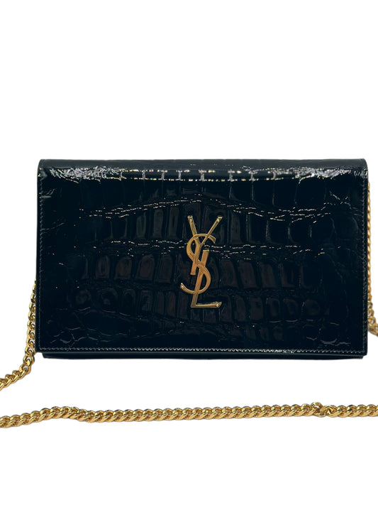 SAINT LAURENT - Monogramme Embossed Croc Chain Wallet