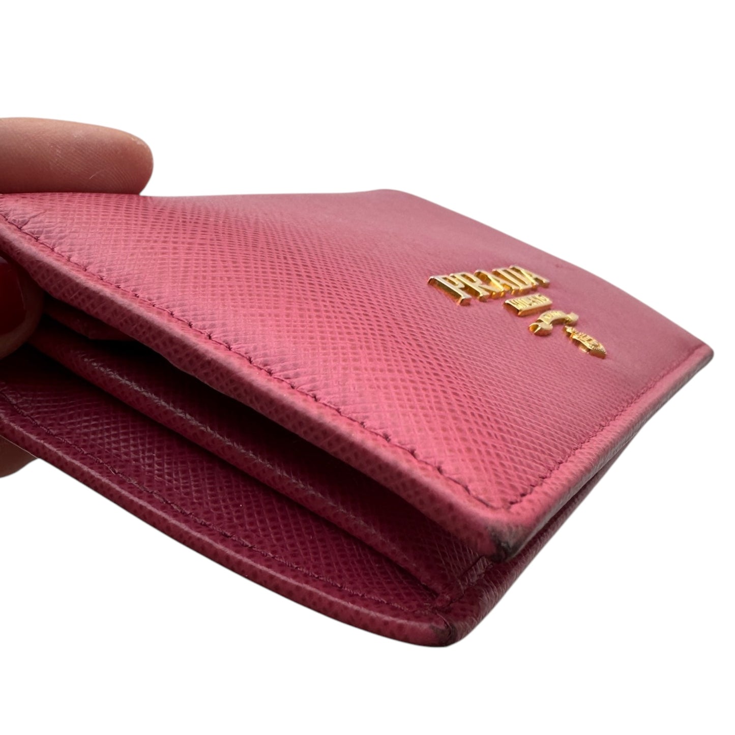 PRE-OWNED Pink Saffiano Leather Bi-Fold Compact Wallet