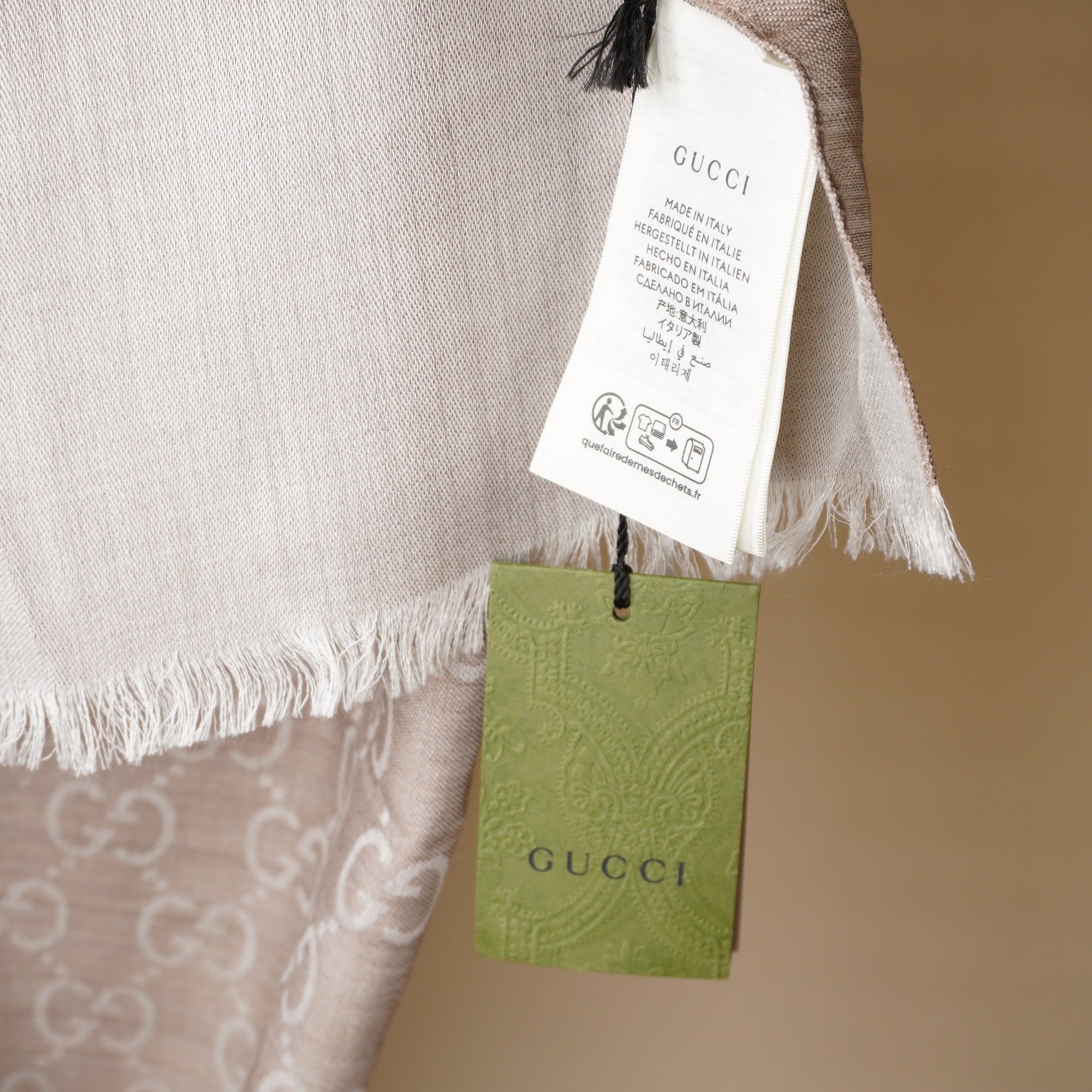 PRE-OWNED GG Brown Jacquard Wool-Silk Scarf