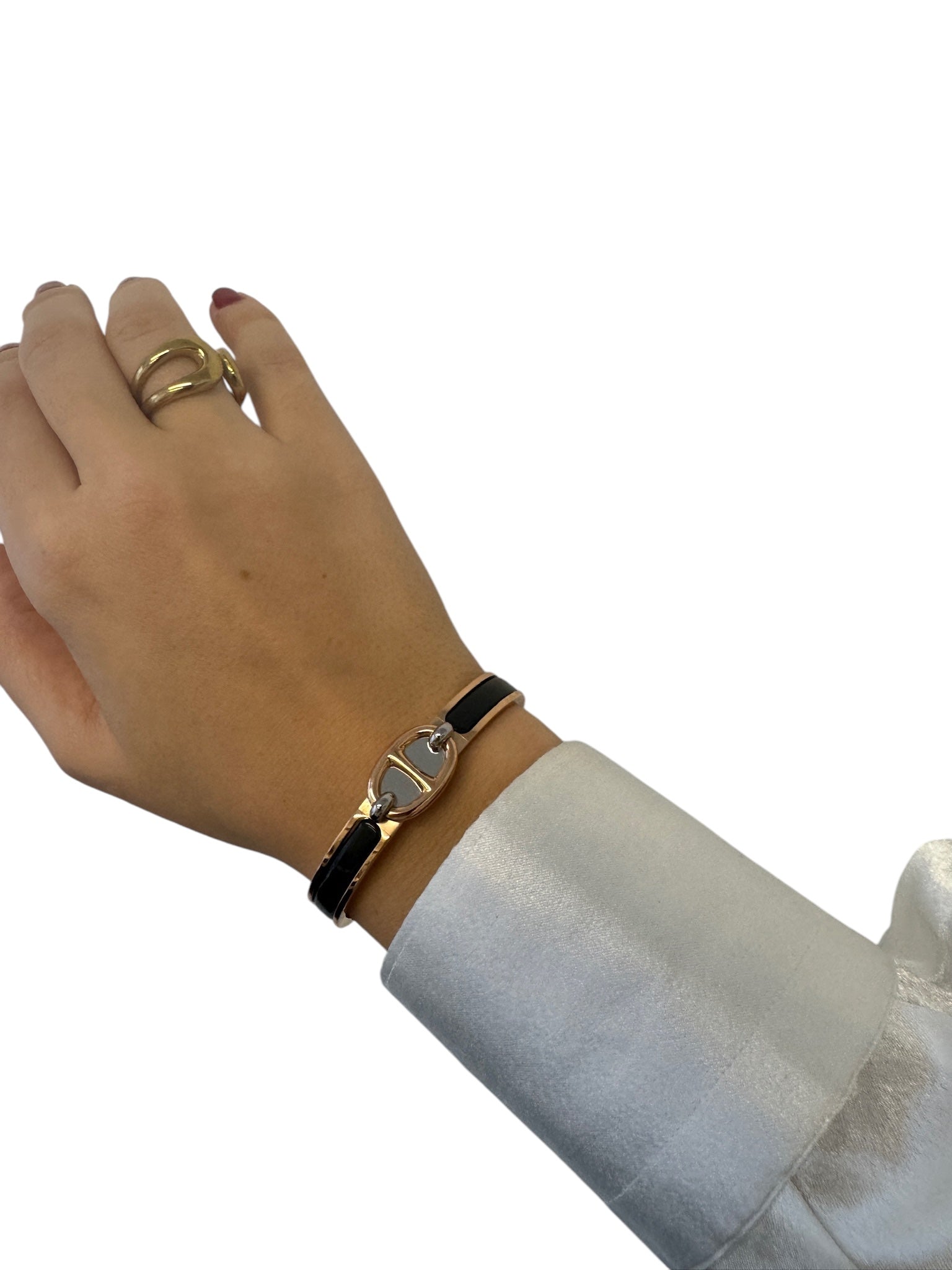 PRE-OWNED Rose Gold Plated Mini Clic Chaine d'Ancre Bracelet In Noir
