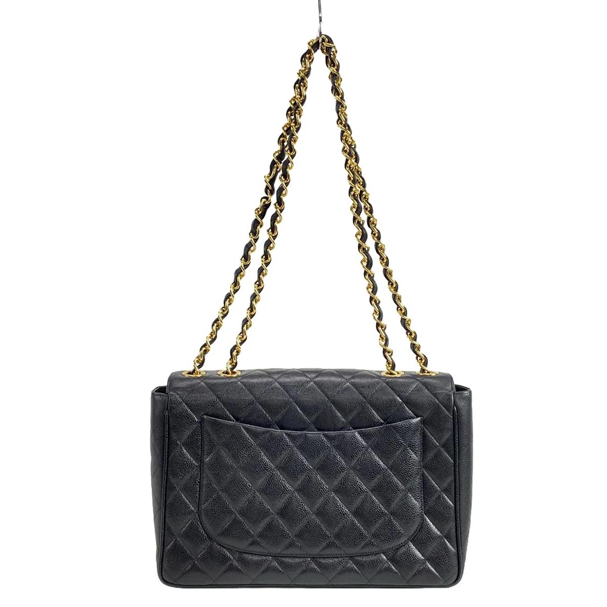 Bolso de hombro grande CC Matelasse negro con solapa y una sola solapa USADO