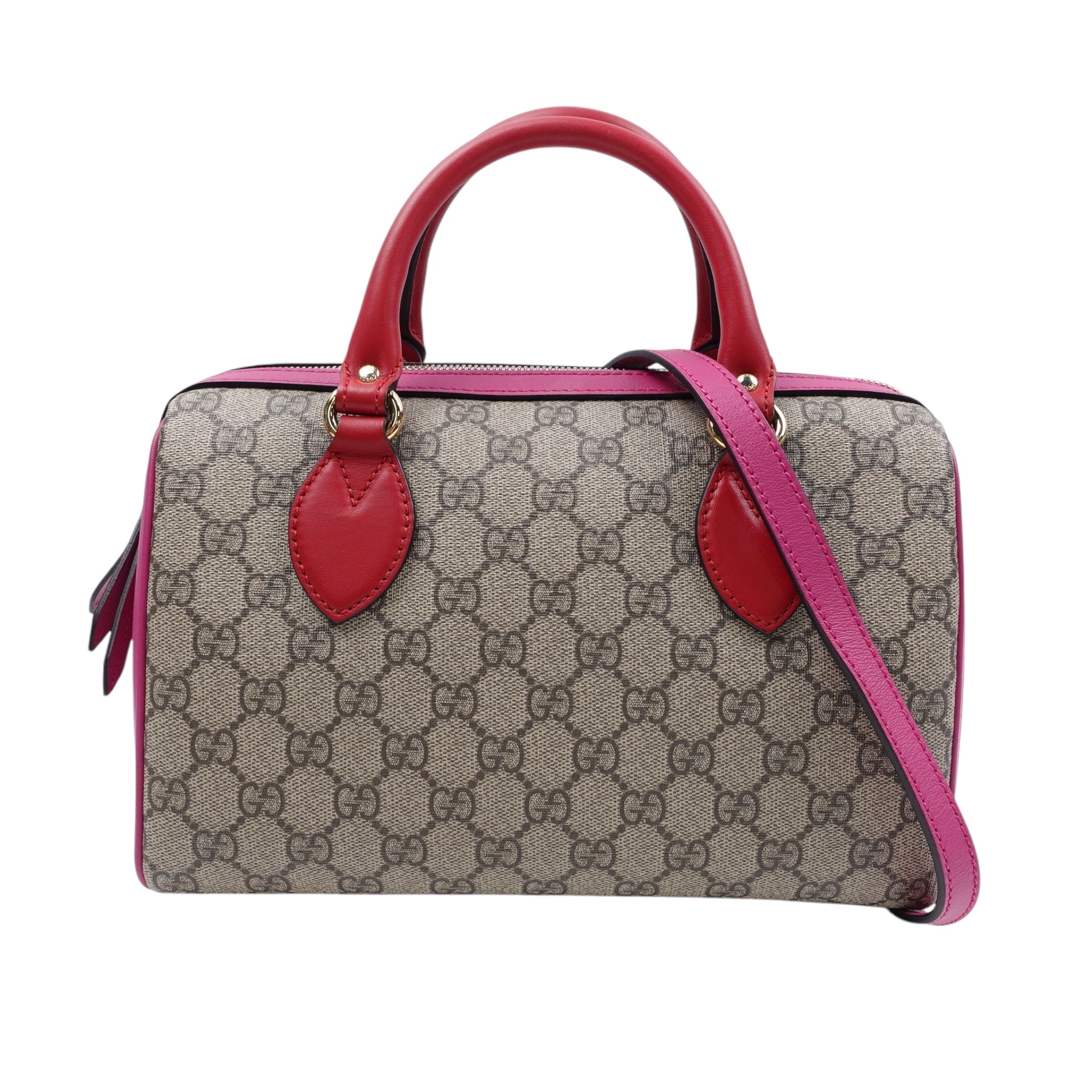 Bolso de hombro Boston pequeño con monograma GG Supreme rojo y rosa de segunda mano