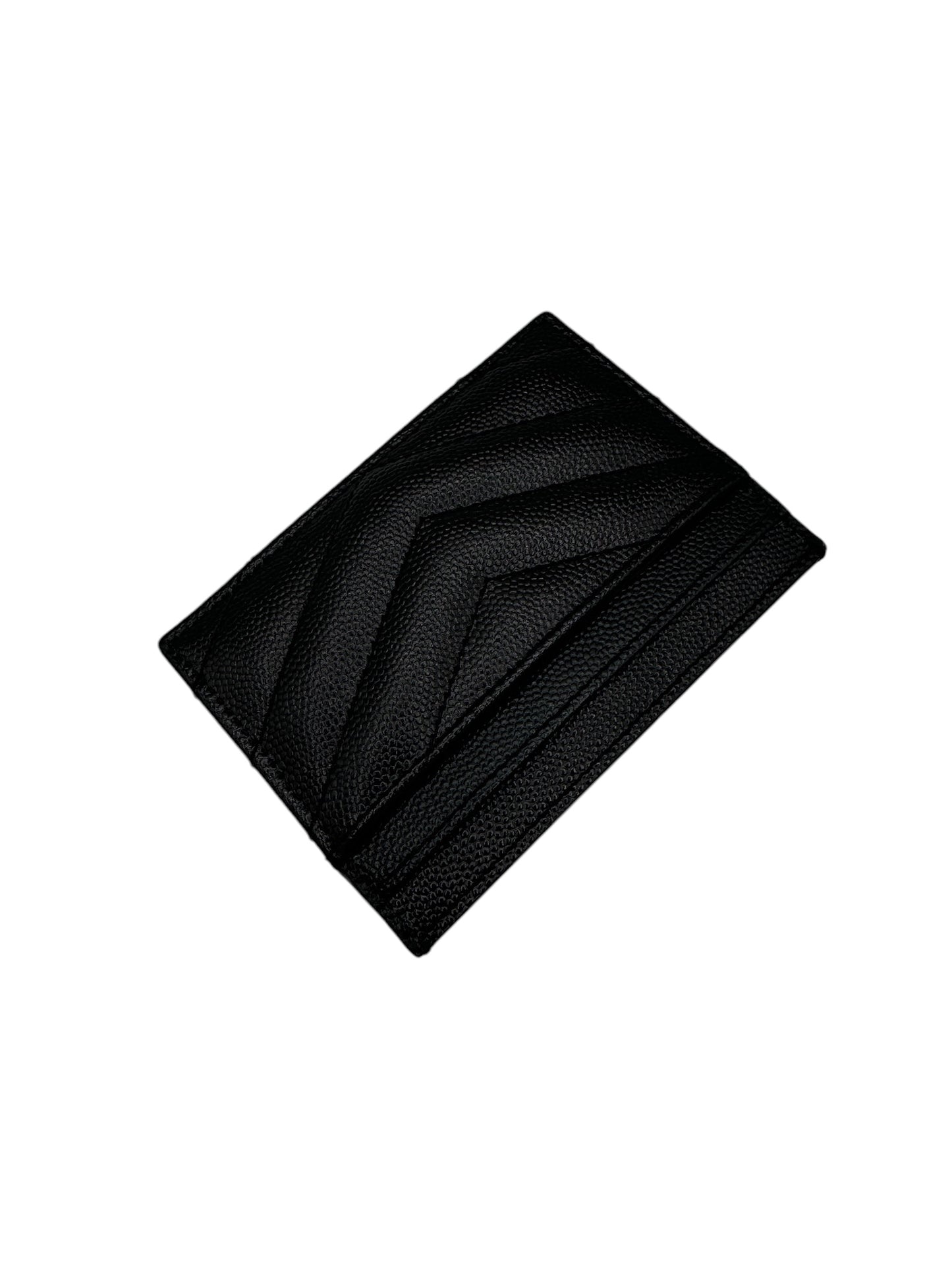 PRE-OWNED Black Grain De Poudre Matelasse Chevron Monogram Card Holder