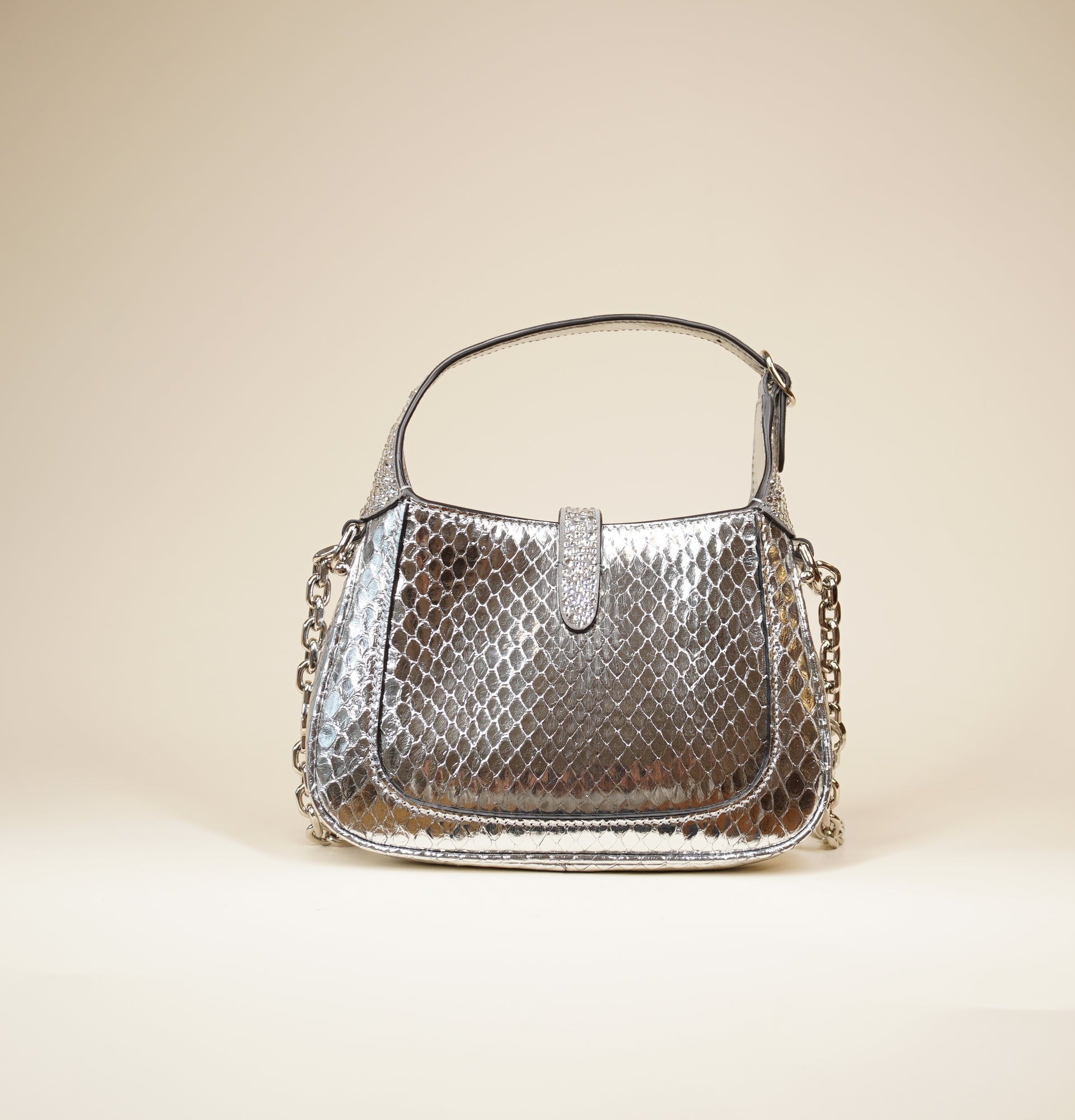 Pre-Owned GG Jackie 1961 Chain Hobo Snakeskin with Crystal Mini