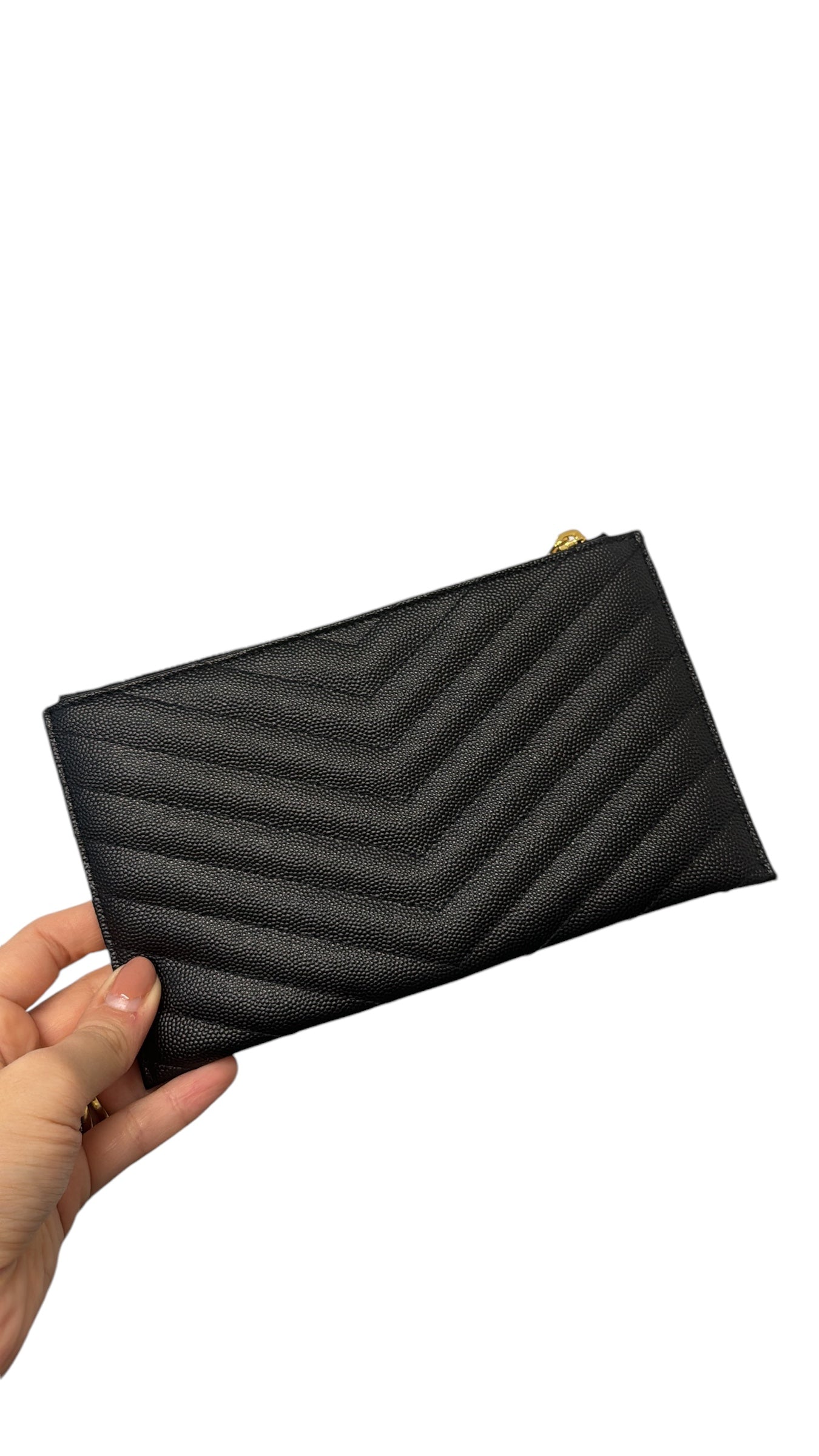 PRE-OWNED YSL Black Grain De Poudre Monogram Bill Pouch