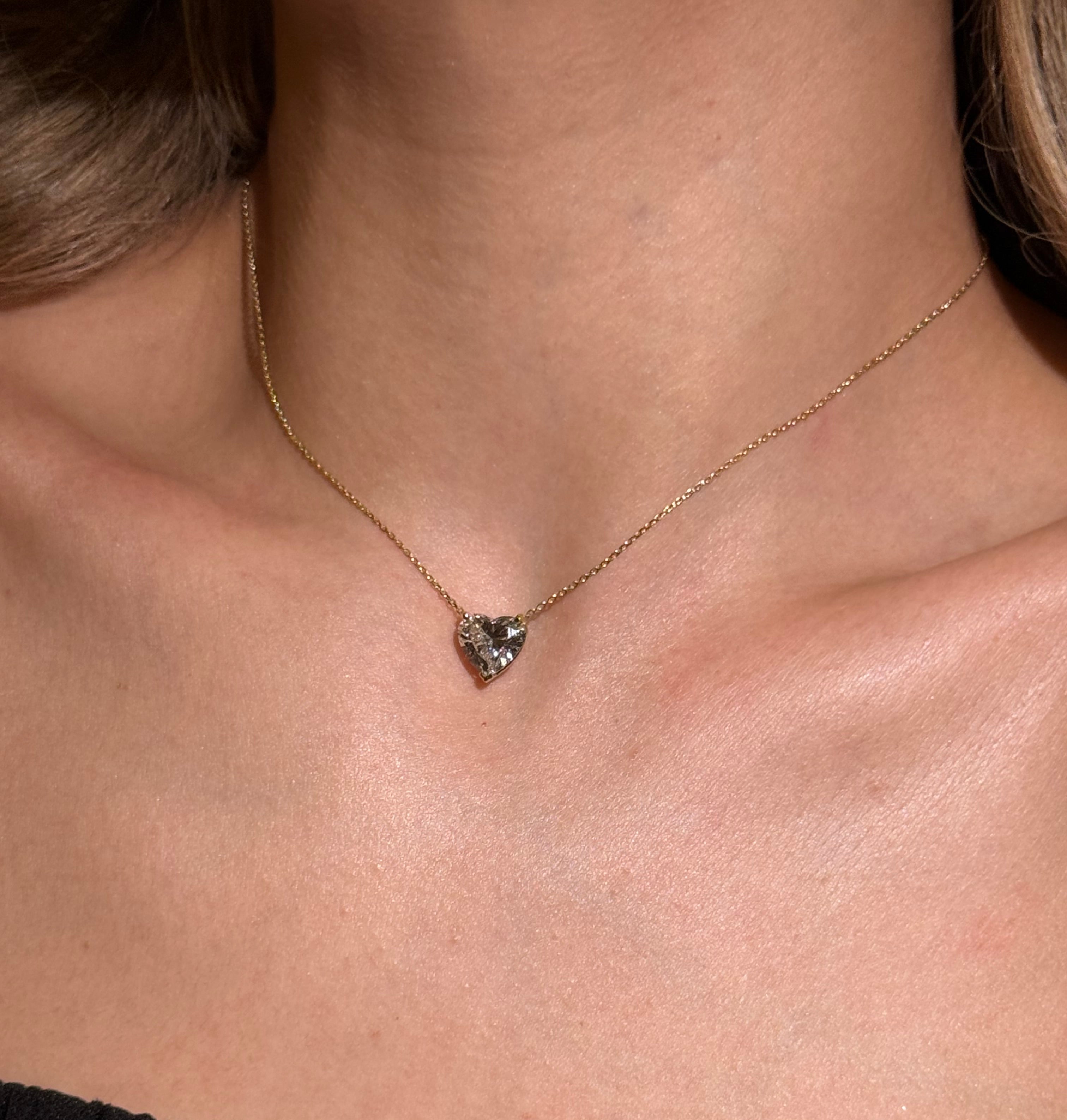 TDC - 14K Yellow Gold and 3 Ct Lab Diamond Heart Pendant Necklace