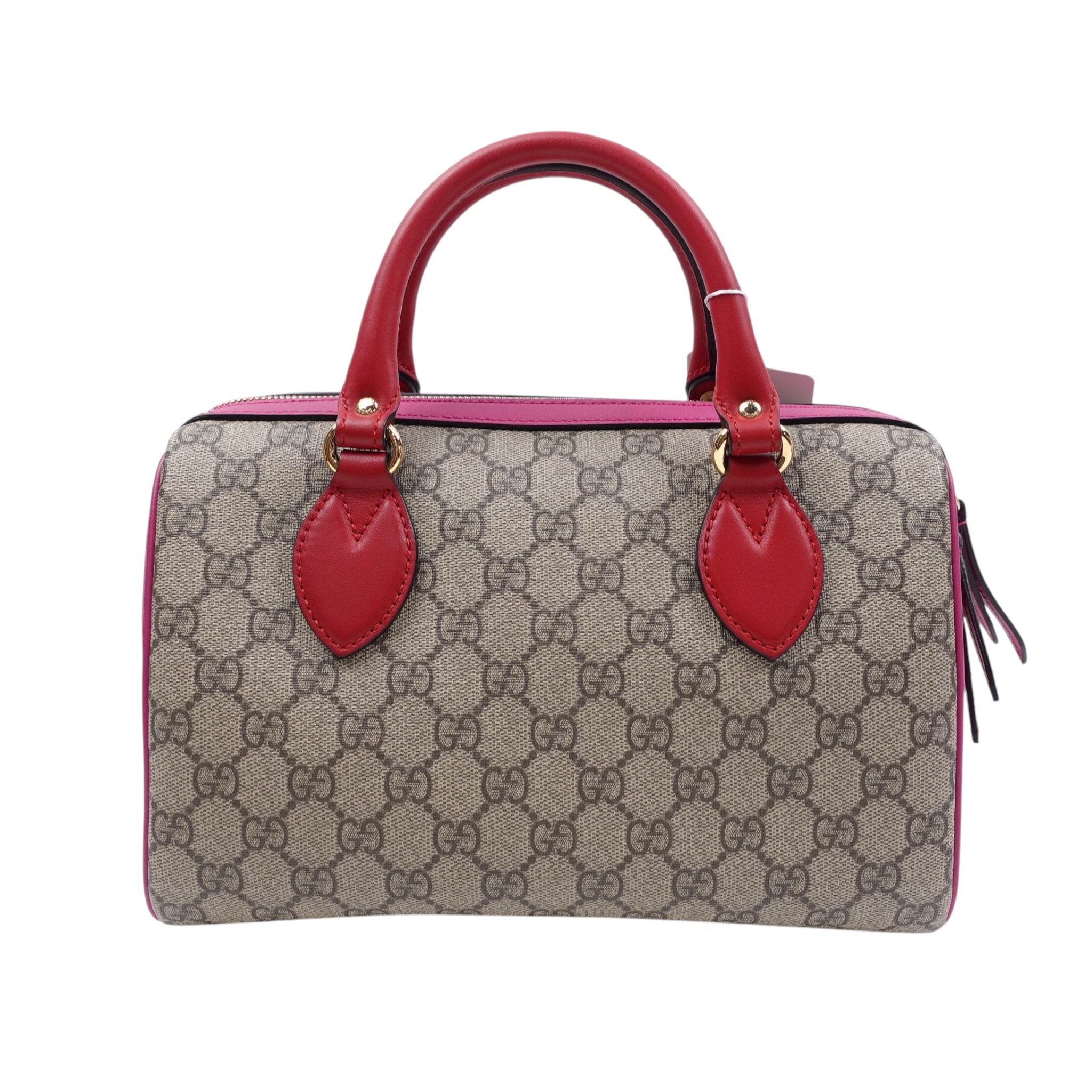 Bolso de hombro Boston pequeño con monograma GG Supreme rojo y rosa de segunda mano