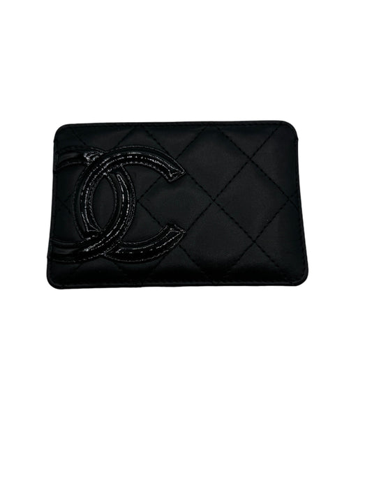 PRE-OWNED CC Black Calfskin Quilted Cambon Card Holder