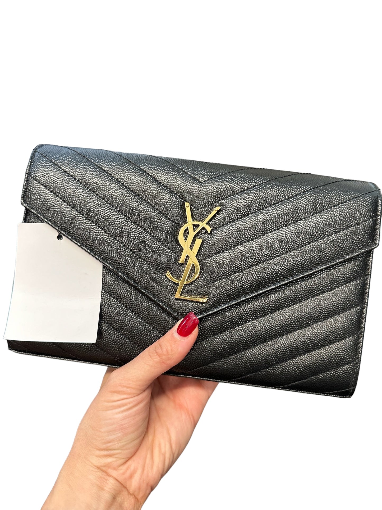 SAINT LAURENT - Black Grain De Poudre Classic Monogram Wallet on Chain