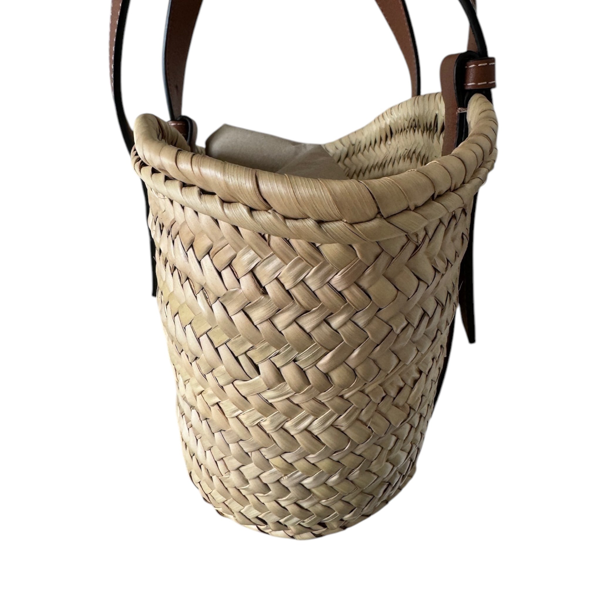 PRE-OWNED Palm Leaf Beige Basket Tote Bag