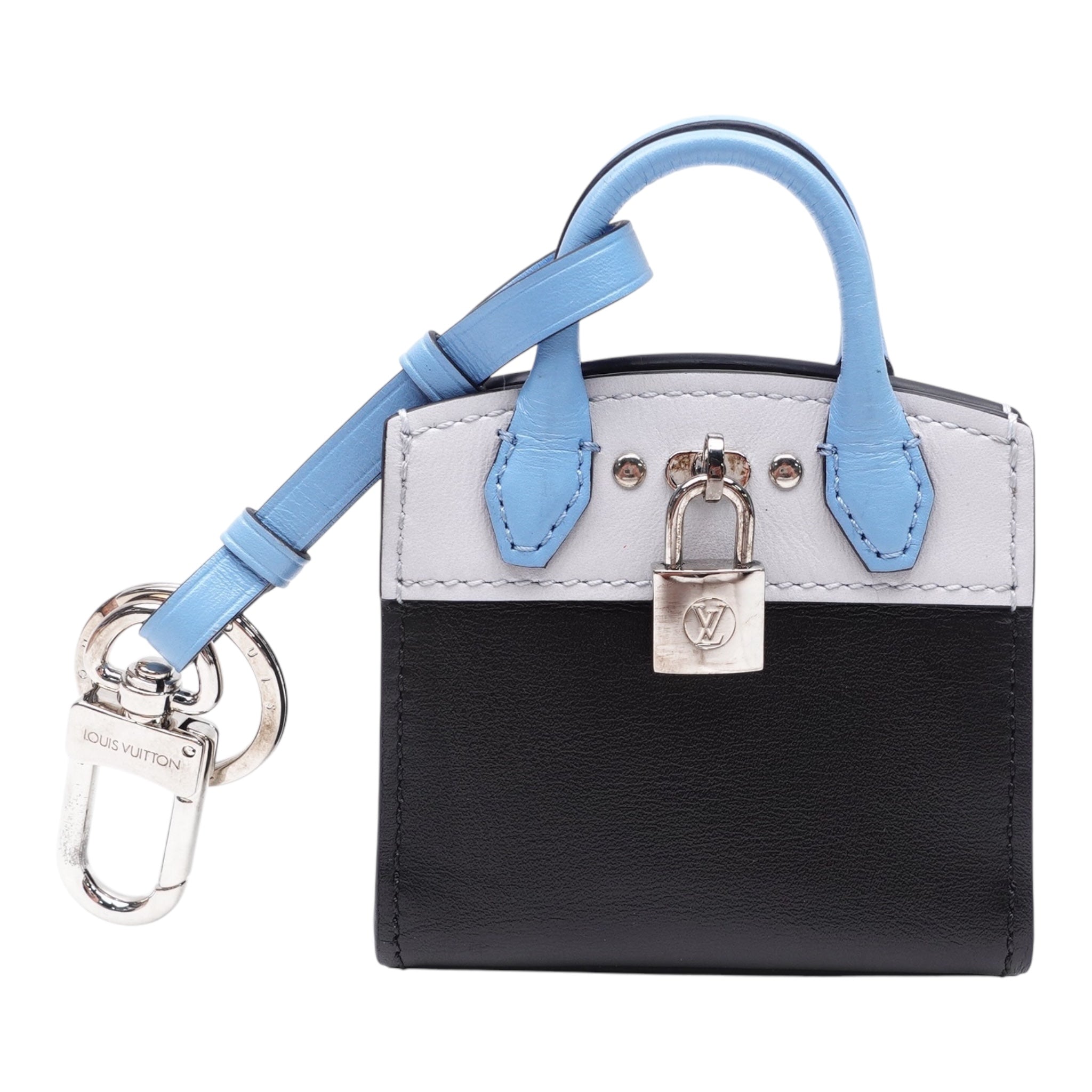 PRE-OWNED LV Blue & Black City Steamer Key Holder and Bag Charm