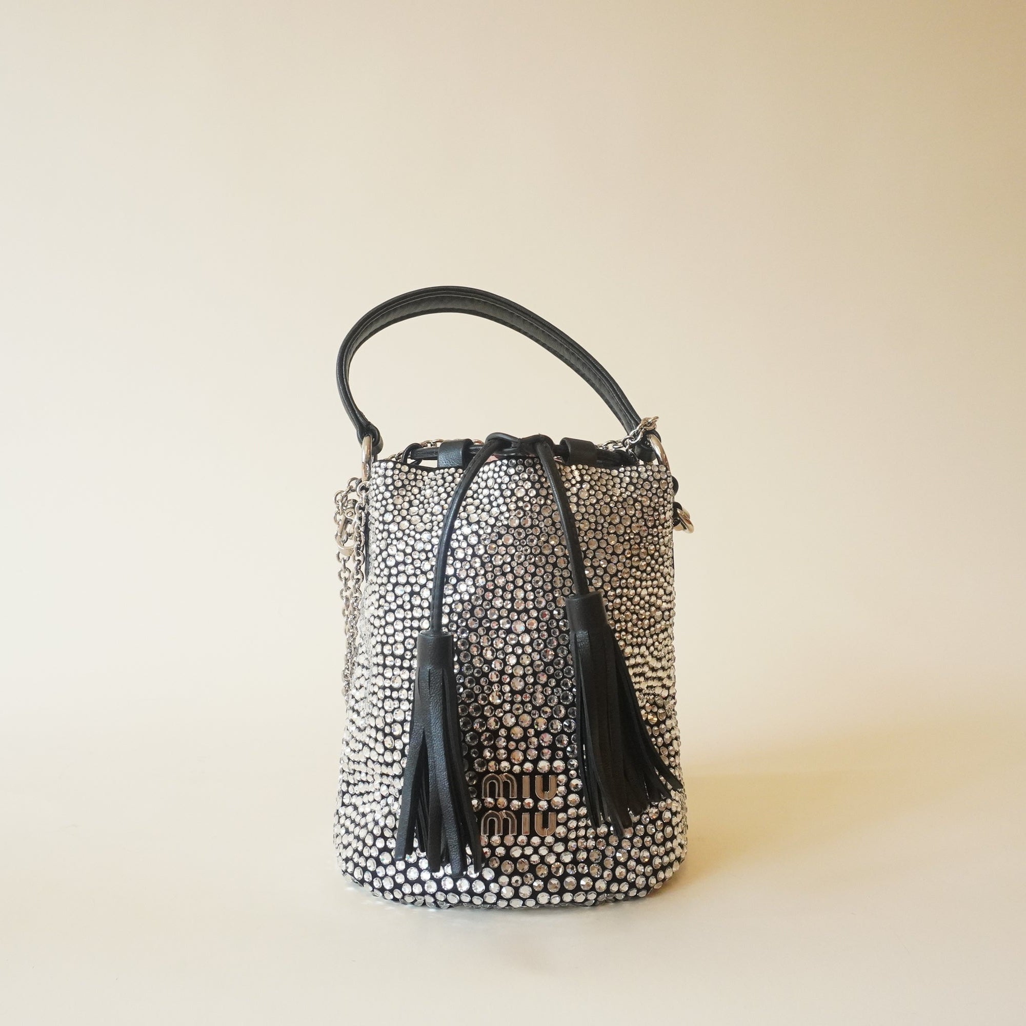 PRE-OWNED Black Crystals Bucket Bag