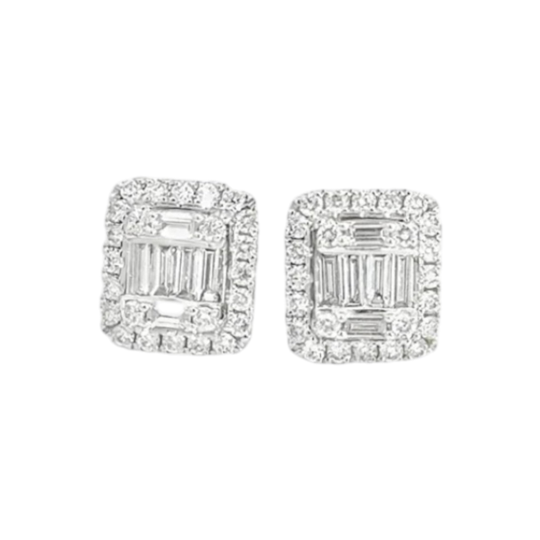 Pendientes de diamantes baguette y redondos de 0,80 quilates con engaste de ilusión de oro de 18 quilates USADOS
