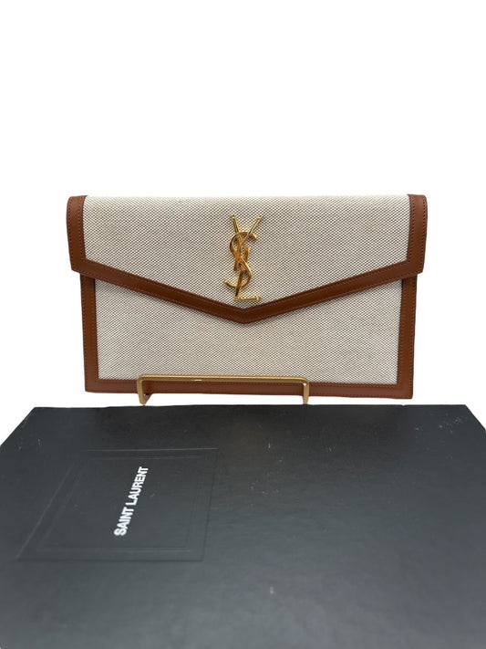 SAINT LAURENT - Natural Beige Canvas Uptown Pouch