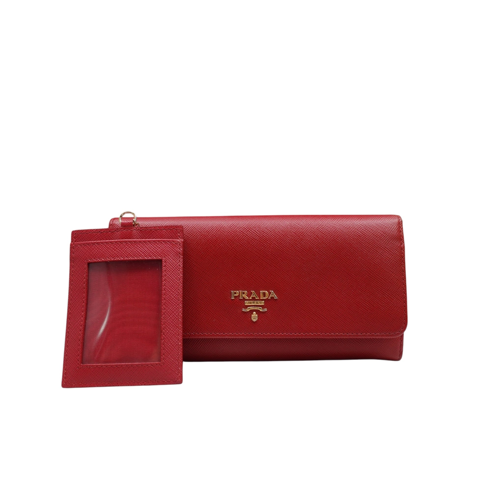 PRE-OWNED Red Saffiano Leather Continental Long Wallet