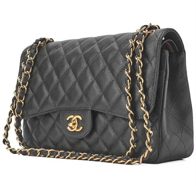 PRE-OWNED Caviar Quilted Jumbo Double Flap Black ( I PARTE)