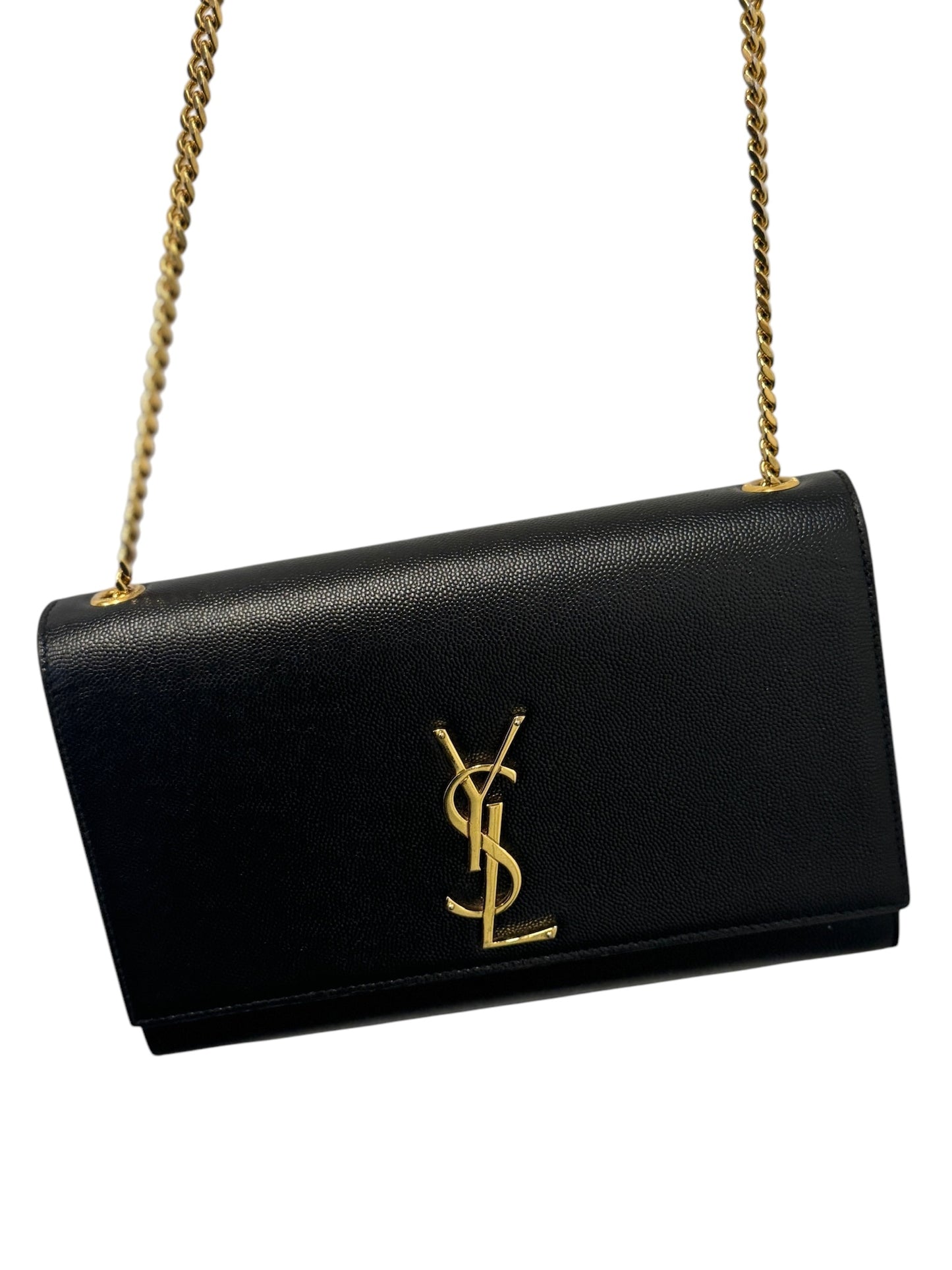 PRE-OWNED YSL Black Grain De Poudre Medium Kate Chain Bag