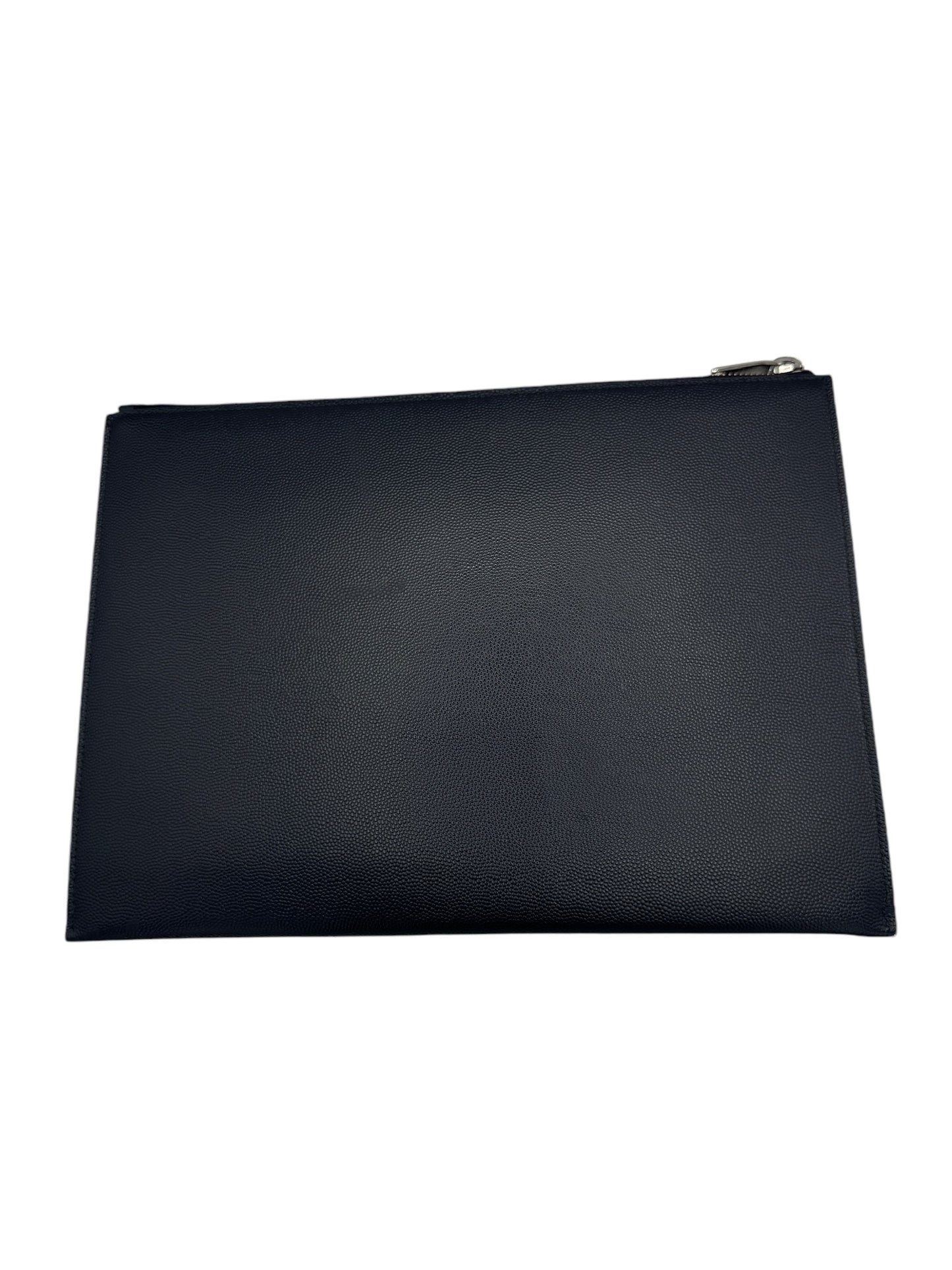 PRE-OWNED YSL Black Leather Zip Pouch Portafolio Clutch