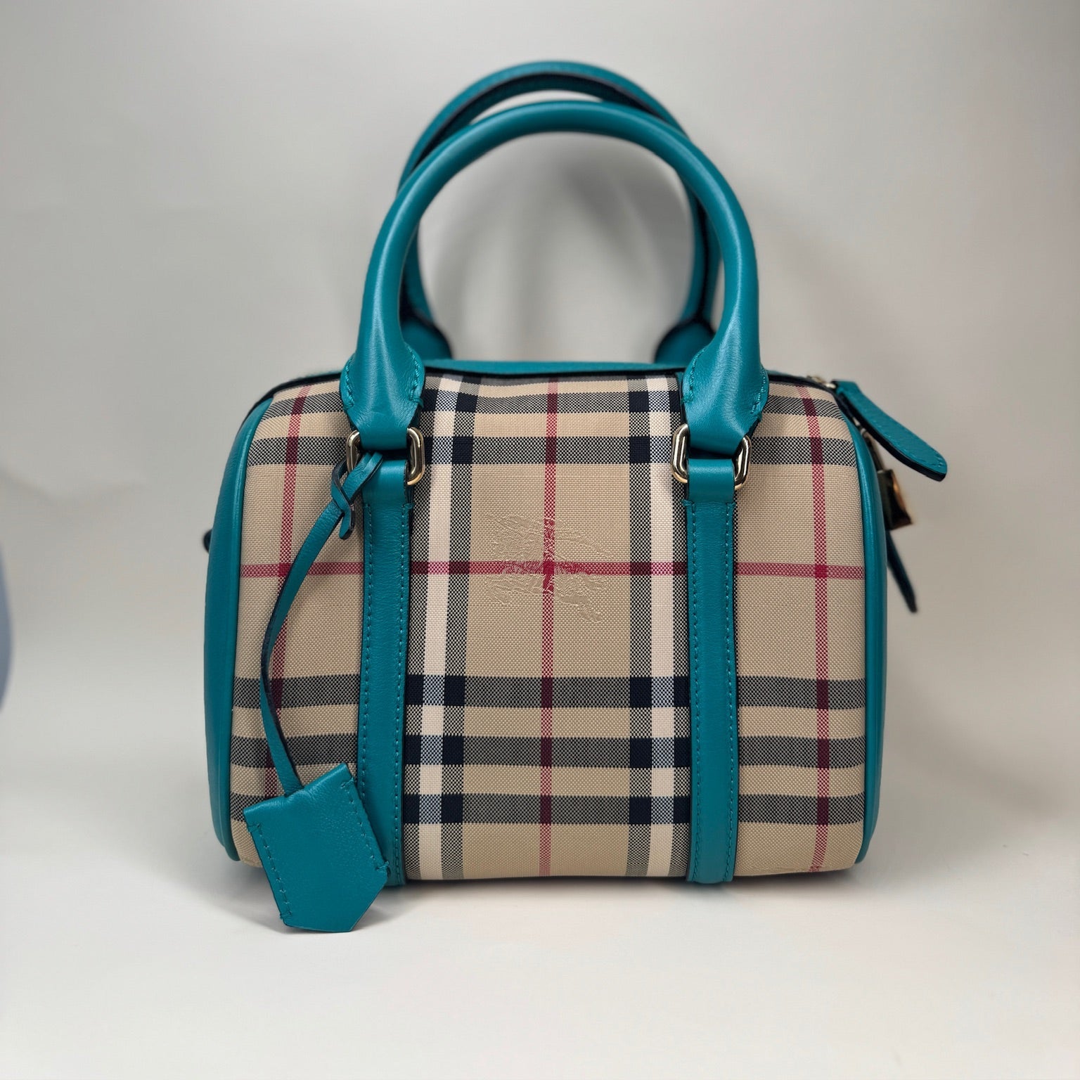 PRE-OWNED Aqua Green & Checked Canvas Alchester Bowling Bag