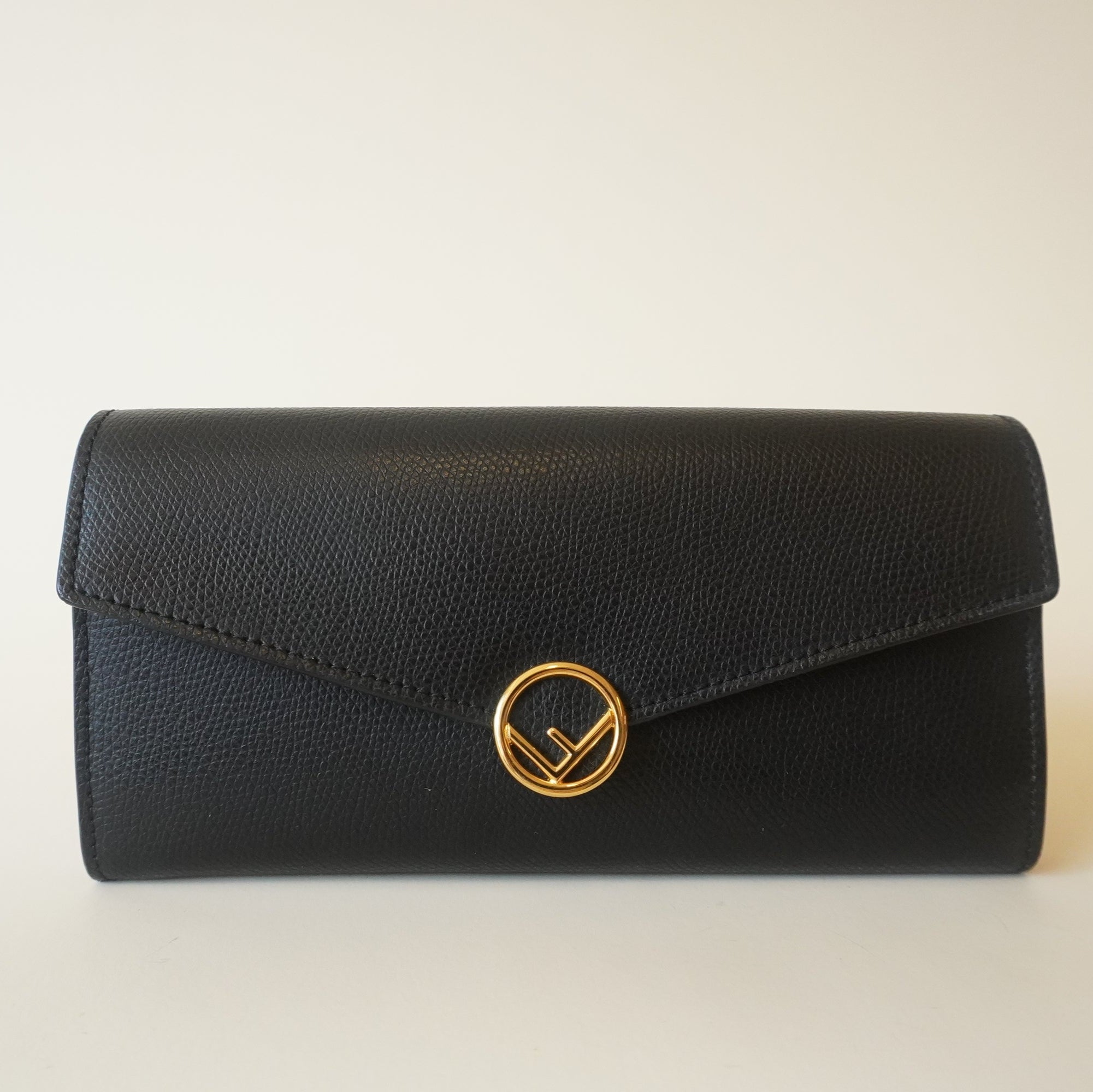 PRE-OWNED Black Leather F is Fendi Wallet on Chain