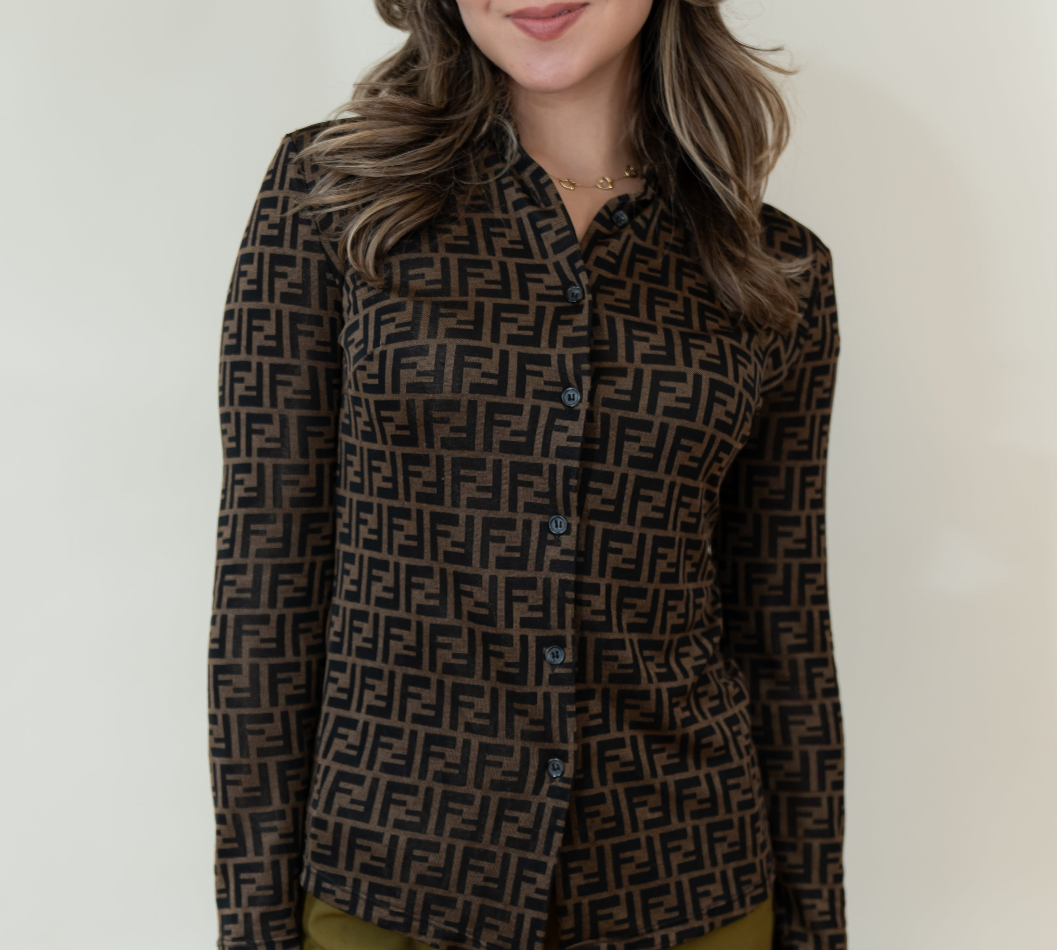PRE-OWNED FF Vintage Printed Button-Up Top