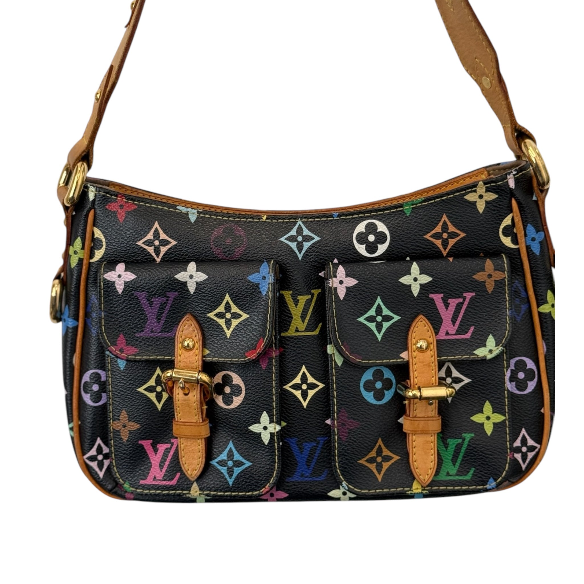PRE-OWNED LV Black Multicolor Monogram Canvas Lodged PM