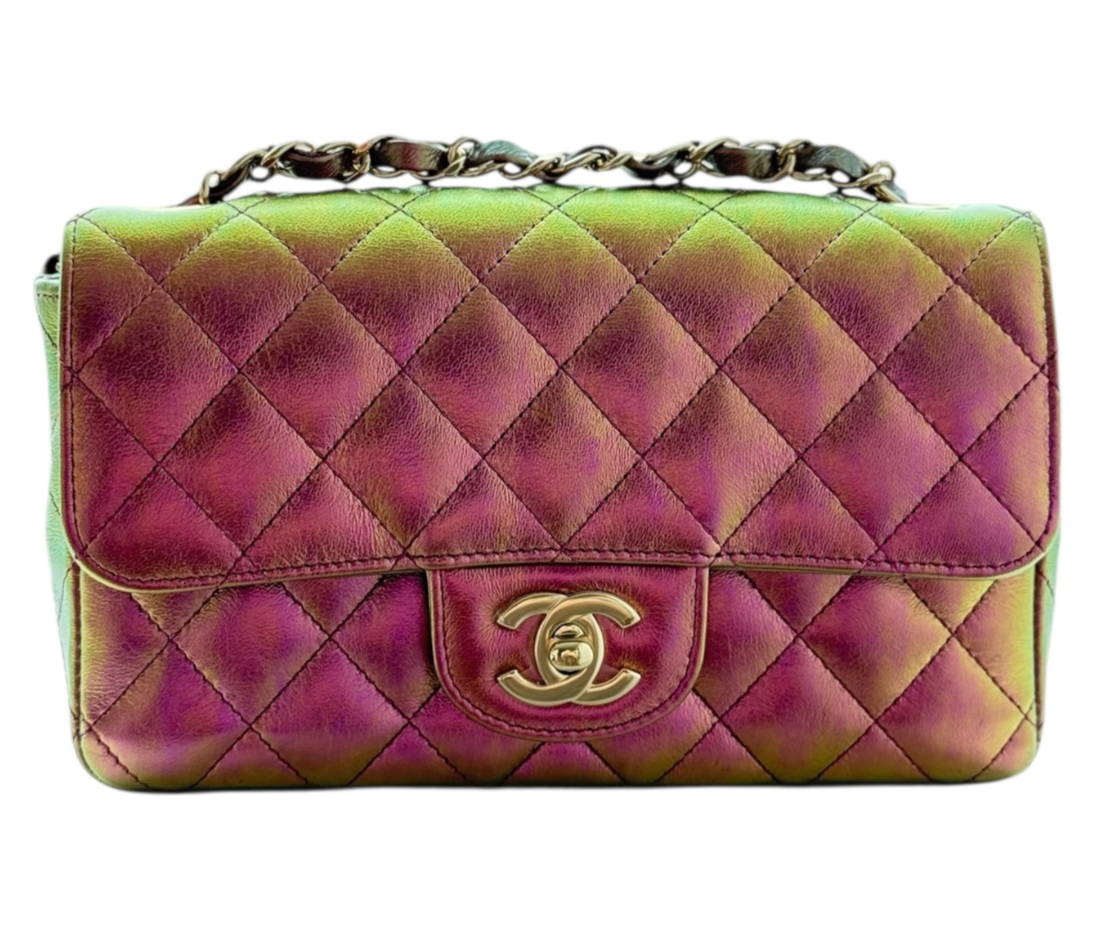 Bolso CC Classic de una sola solapa de piel de cordero iridiscente acolchado mini USADO