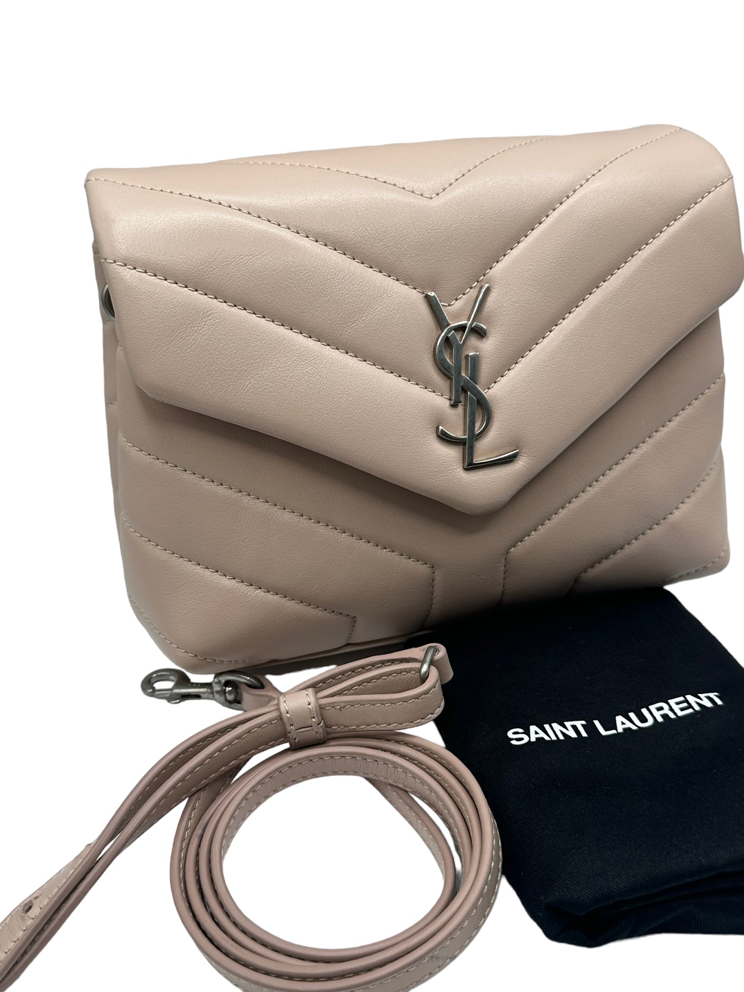 SAINT LAURENT- Calfskin Y Quilted Monogram Toy Loulou Satchel Dark Beige