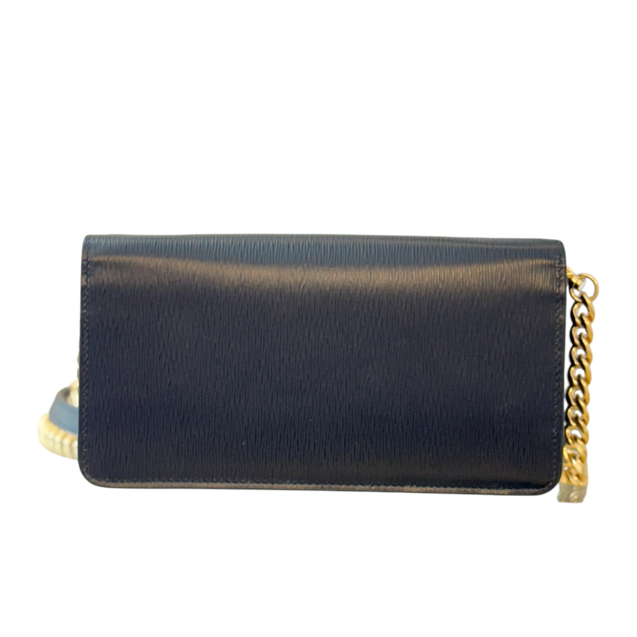 PRE-OWNED Black Vitello Move Calfskin Wallet On Chain