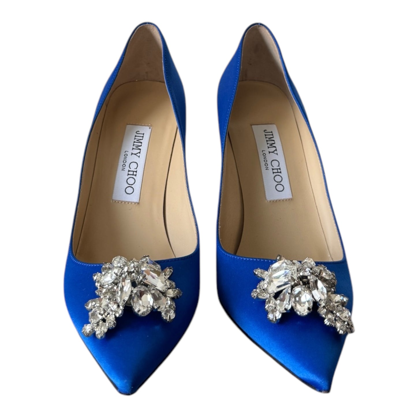 PRE-OWNED Blue Satin Crystal Embellished Manda Pumps