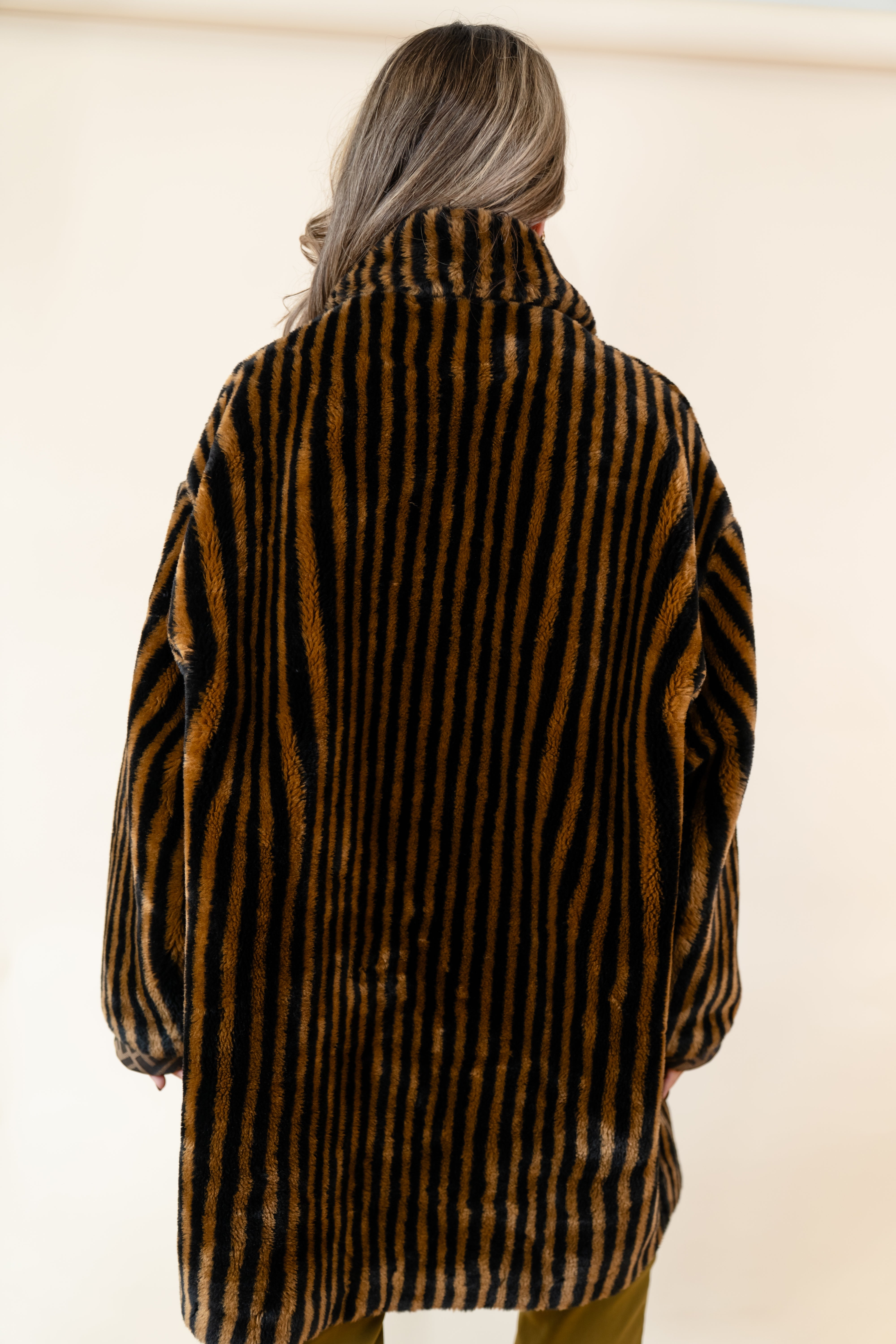 PRE-OWNED Fendi Vintage Brown Striped Logo Coat