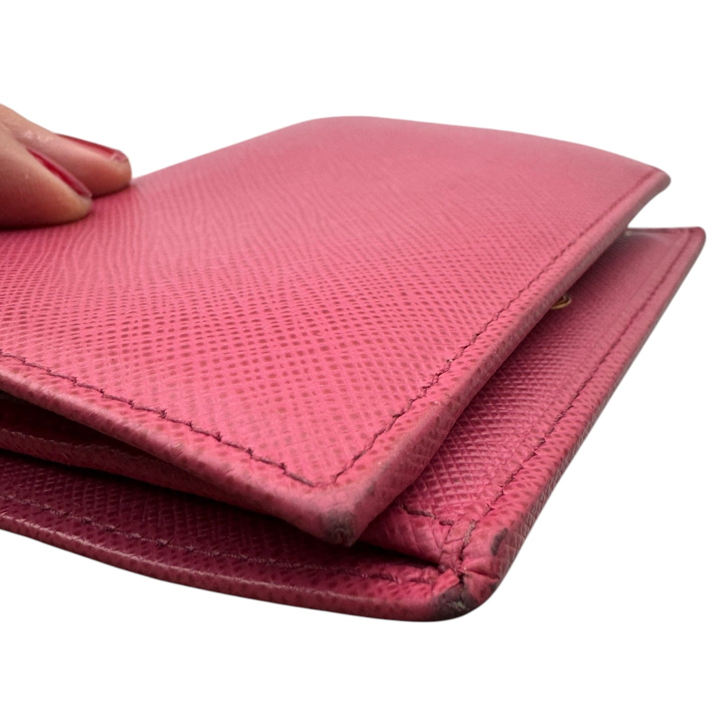 PRE-OWNED Pink Saffiano Leather Bi-Fold Compact Wallet