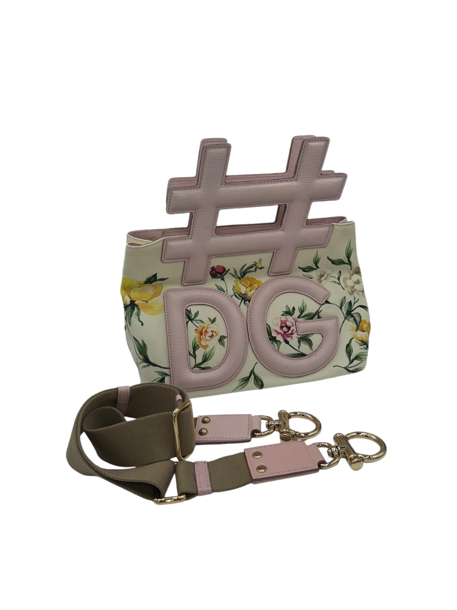 Bolso de hombro de lona de cuero color crema y rosa de Instabag USADO