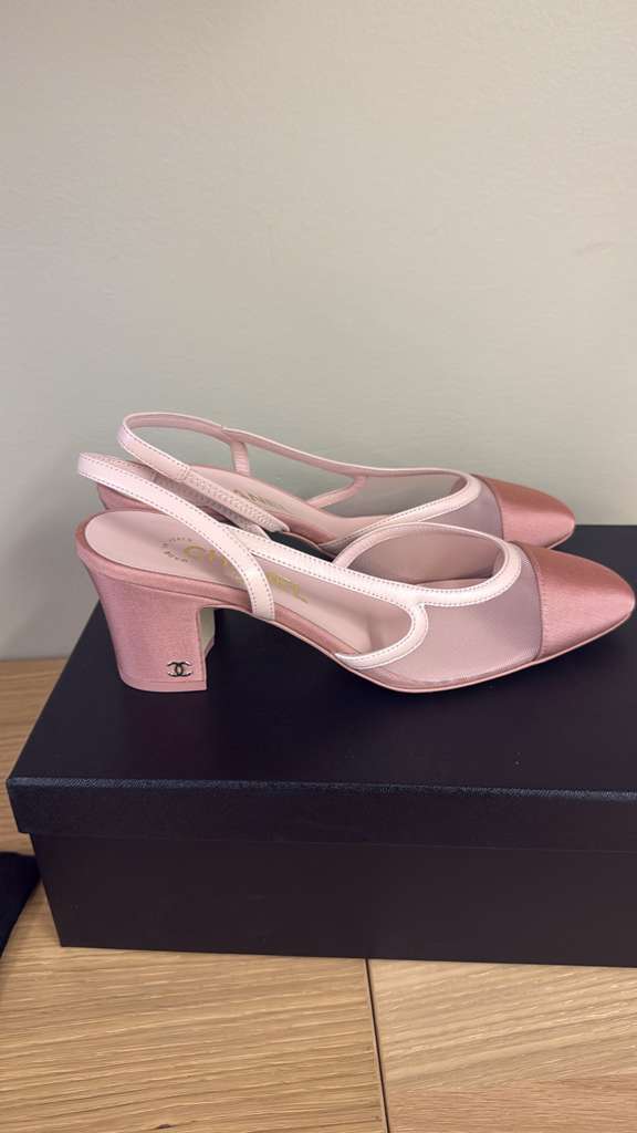 PRE-OWNED CC PINK MESH SLINGBACKS 37 1/2