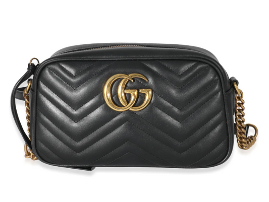 GUCCI - Black Matelassé Leather Small GG Marmont Camera Bag