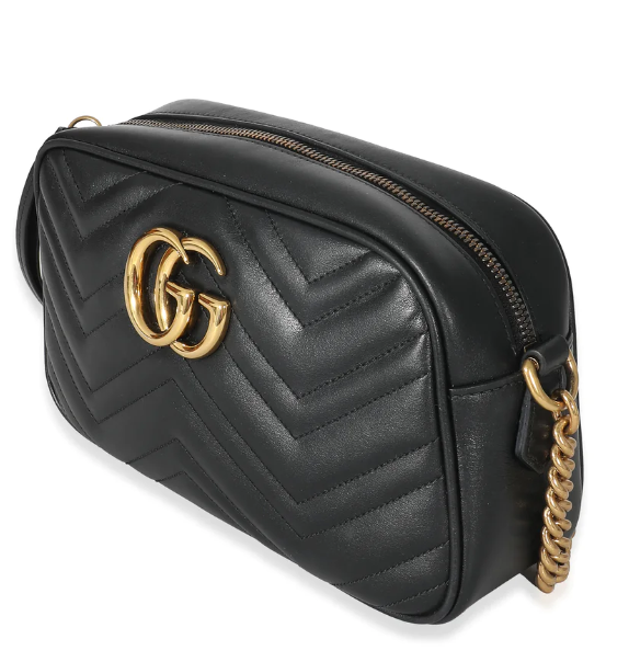 GUCCI - Black Matelassé Leather Small GG Marmont Camera Bag