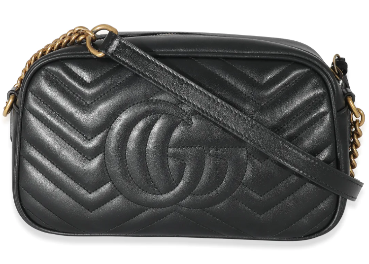 GUCCI - Black Matelassé Leather Small GG Marmont Camera Bag