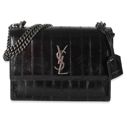 SAINT LAURENT - Black Glossy Eelskin Medium Monogram Sunset Bag