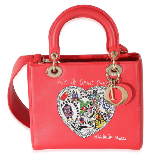 DIOR - Bolso mediano Niki de Saint Phalle Lady Dior de piel de becerro flexible roja