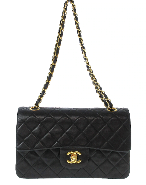 CHANEL - Double Flap Black Matelasse Lambskin Shoulder Bag