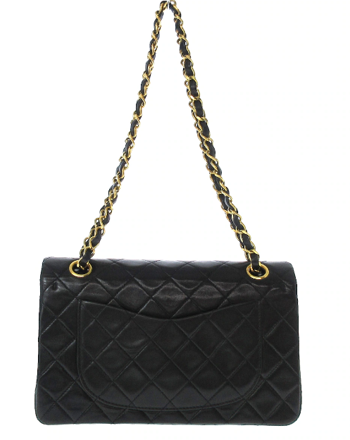 CHANEL - Double Flap Black Matelasse Lambskin Shoulder Bag