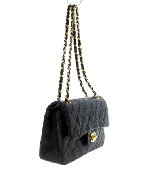 CHANEL - Double Flap Black Matelasse Lambskin Shoulder Bag