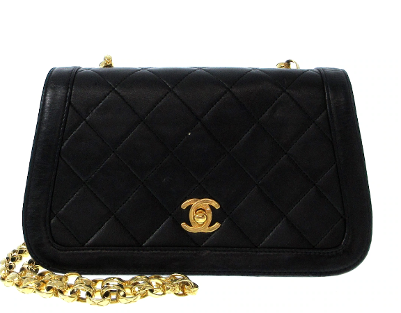 CHANEL - Bolso de hombro Diana Flap de piel de cordero negra matelasse