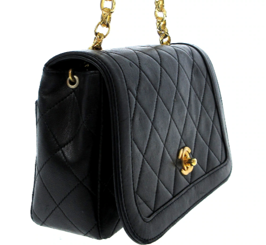 CHANEL - Diana Flap Black Lambskin Matelasse Shoulder Bag