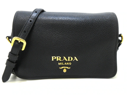 PRADA - Bolso de hombro de piel negra con logotipo