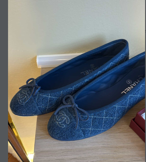 PRE-OWNED Denim Quilted Cap Toe CC Ballerina Flats