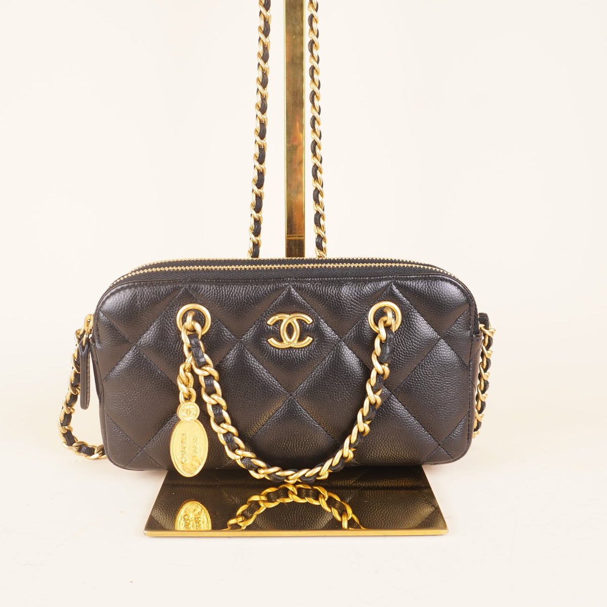 PRE-OWNED CC Black Quilted Phone Holder Medallion Crossbody Bag