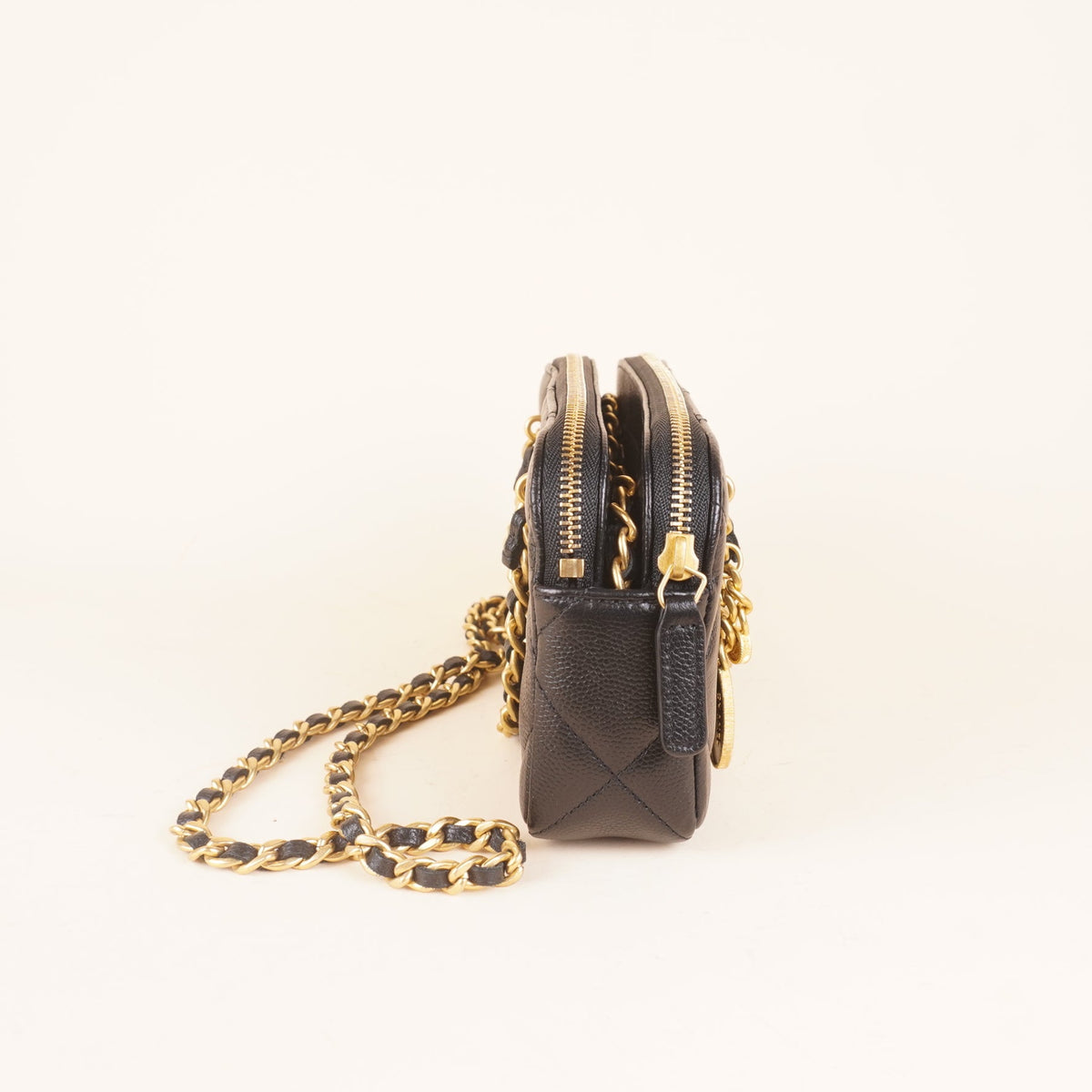 PRE-OWNED CC Black Quilted Phone Holder Medallion Crossbody Bag