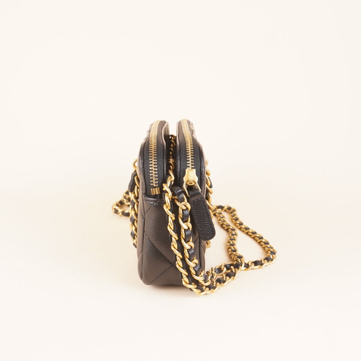 PRE-OWNED CC Black Quilted Phone Holder Medallion Crossbody Bag