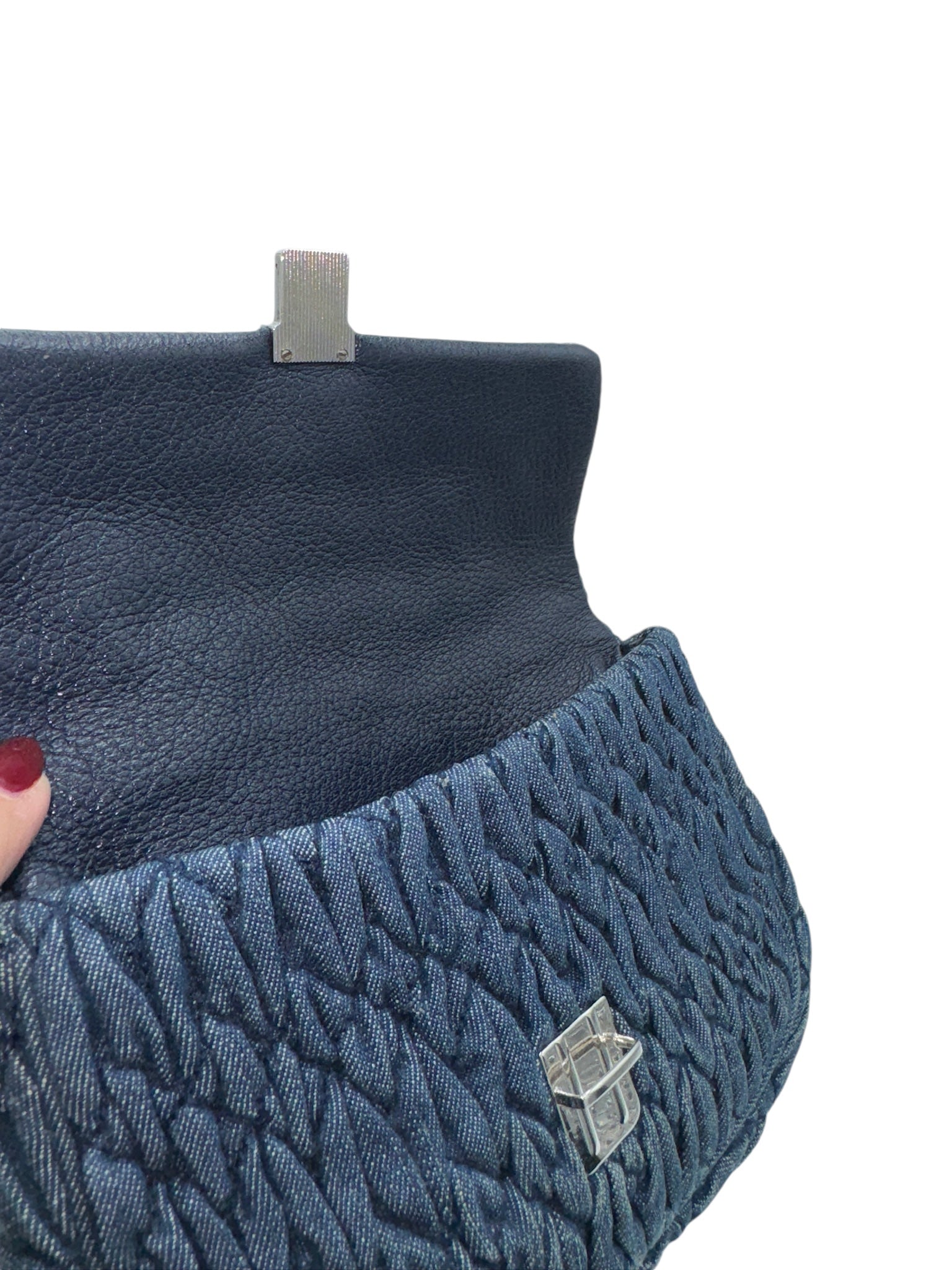 PRE-OWNED Blue Denim Matelasse Crystal Chain Crossbody Bag